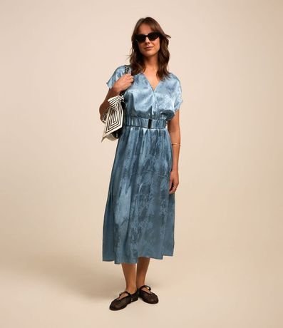 Vestido Midi en Jacquard con Transpasse Delantero y Cinturón 2