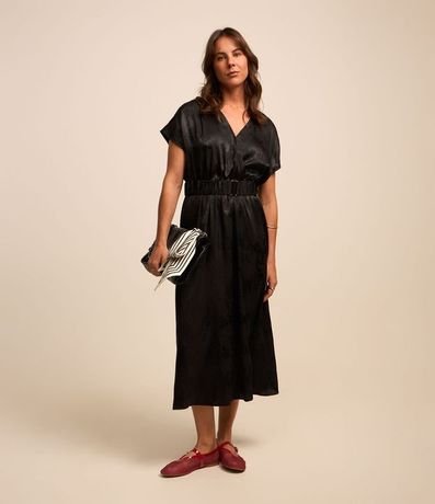 Vestido Midi en Jacquard con Transpasse Delantero y Cinturón 2