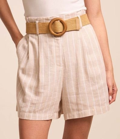 Short Clochard en Viscolino Rayado con Cinturón de Ráfia 2