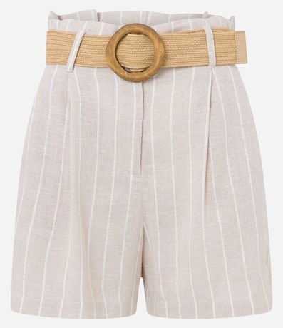 Short Clochard en Viscolino Rayado con Cinturón de Ráfia 5