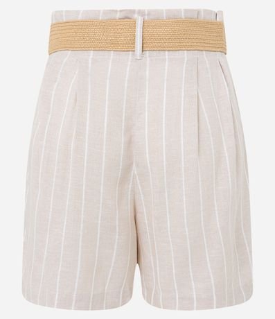Short Clochard en Viscolino Rayado con Cinturón de Ráfia 6