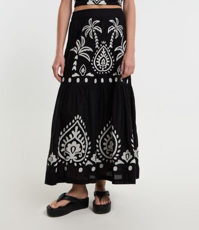 Pollera New Midi en Tricolina con Estampa Arabescos y Palmeras 2