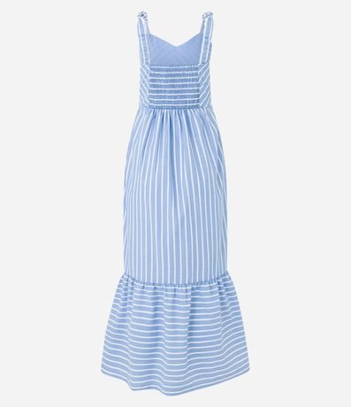 Vestido Midi en Tricolina Rayado con Bajo Fruncido 7