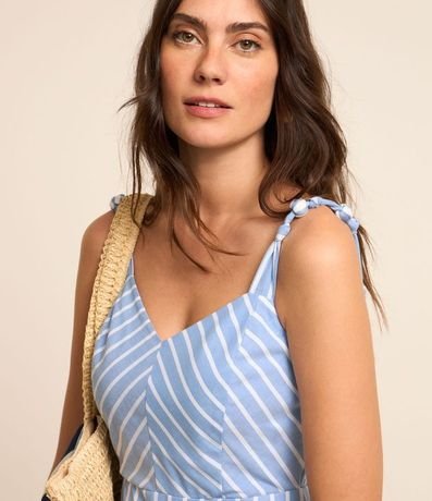 Vestido Midi en Tricolina Rayado con Bajo Fruncido 3