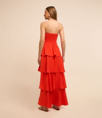 Vestido Largo sin Breteles en Crepé con Superposiciones 2