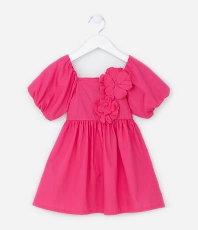 Vestido Infantil en Tricolina con Flor Aplicada - Talle 1 a 5 años