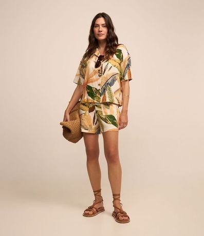 Camisa en Viscolino con Abotonado y Estampa Follajes 2