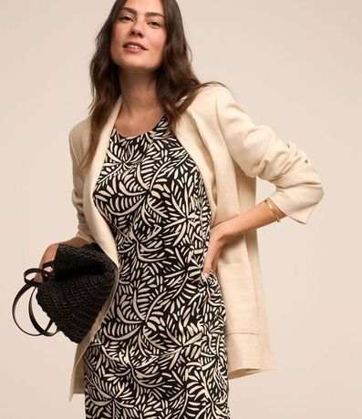 Vestido en Viscosa con Cierre en Cremallera y Estampado Follaje