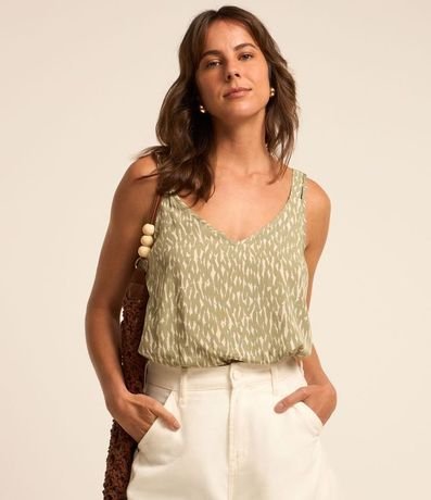 Blusa de Bretel Ancho en Viscosa con Estampado de Peces