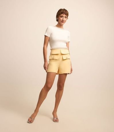 Short Recto Tiro Alto Sastrería con Solapa y Bolsillo Cargo con Botón