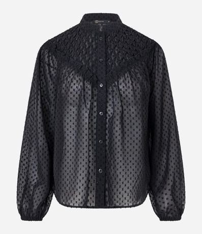 Camisa en Chiffon con Lastex y Aplicaciones Bordadas