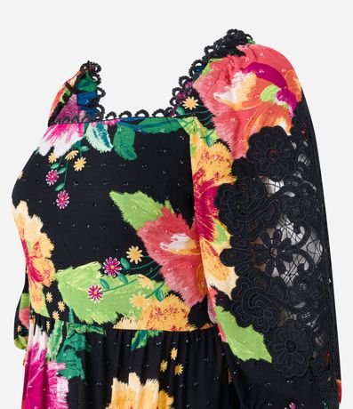 Vestido Corto en Viscosa Floral con Manga Abullonada Bordada 8