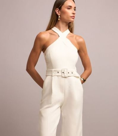 Mono Wide Leg en Crepé con Cinturón y Pliegues