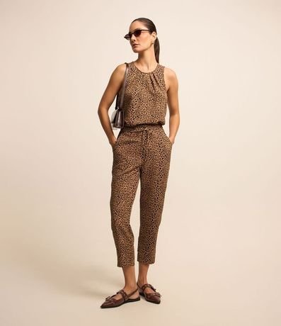 Blusa sin Manga en Crepé con Pliegues y Estampa de Leopardo 2