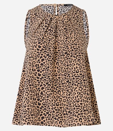 Blusa sin Manga en Crepé con Pliegues y Estampa de Leopardo 4