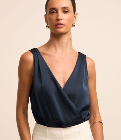 Body Sin Manga en Tejido Satinado con Traspase 2