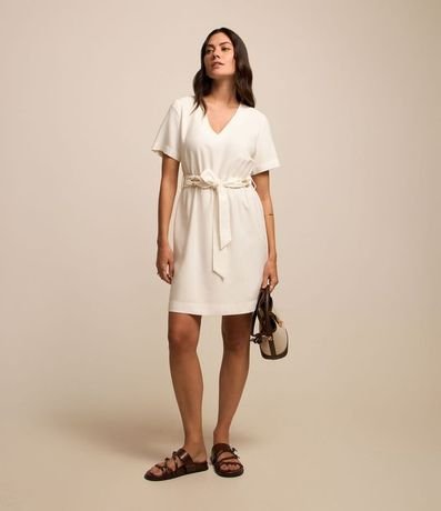 Vestido Corto en Viscosa con Cinturón Tejido con Abalorios 2