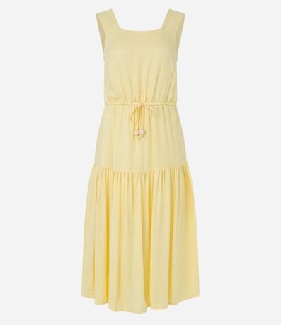 Vestido Midi Evasé sin Manga en Viscolino con Cinturón de Cordón y Detalles 5
