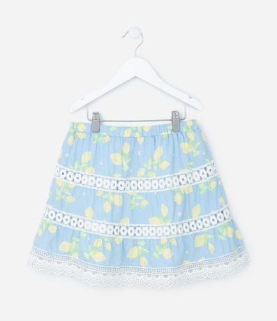 Pollera Infantil con Detalles en Encaje y Estampa Limones - Talle 5 a 14 años 2