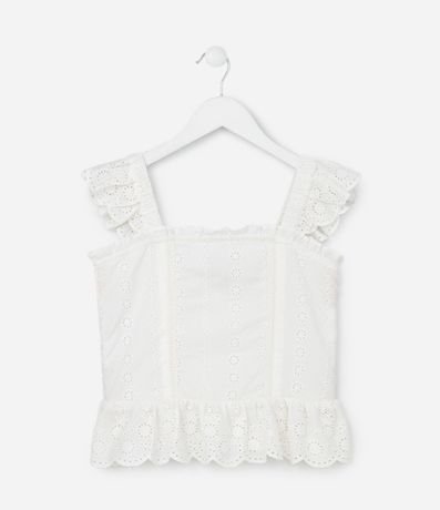 Blusa Infantil en Tricolina con Asa de Broderie - Talle 5 a 14 años