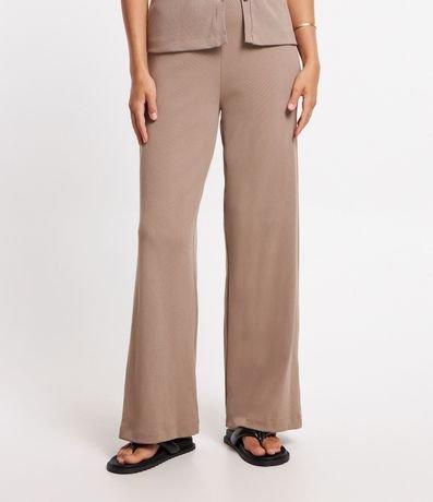 Pantalón Pantalona en Rib con Textura Acanalada y Cintura Elástica 2