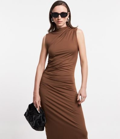 Vestido Tubo Midi en Poliamida con Detalles Drapeados 1
