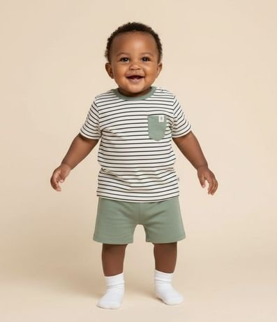 Conjunto Infantil en Algodón con Bolsillo y Estampa de Rayas - Talle 0 a 18 meses 1