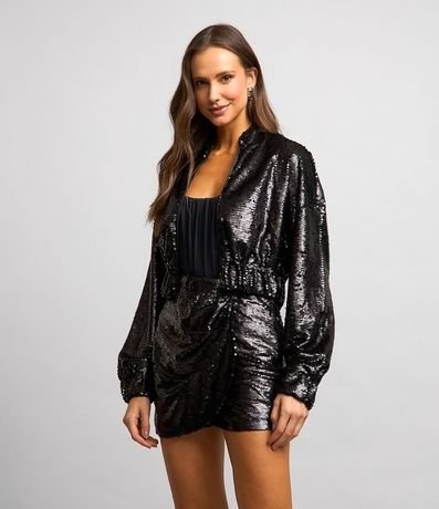 Campera Bomber Cropped en Lentejuela