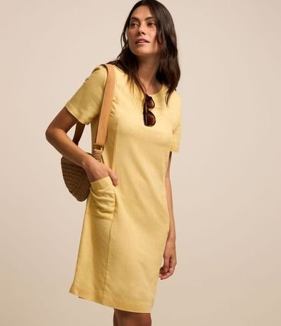 Vestido T-shirt en Viscolino con Bolsillos Laterales