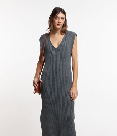 Vestido Midi en Punto con Aberturas Laterales y Textura Acanalada 3