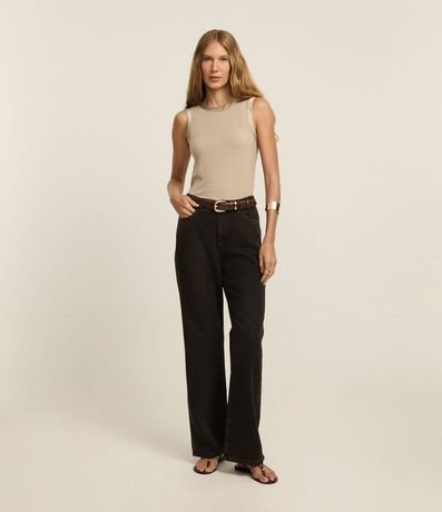 Blusa sin Manga en Punto de Viscosa con Detalle en Satén 2