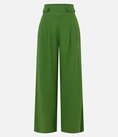 Pantalón Pantalona en Viscosa y Lino con Cintura Ancha y Botones con Abalorios 5