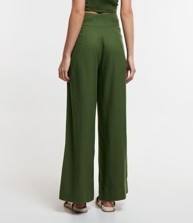 Pantalón Pantalona en Viscosa y Lino con Cintura Ancha y Botones con Abalorios 3