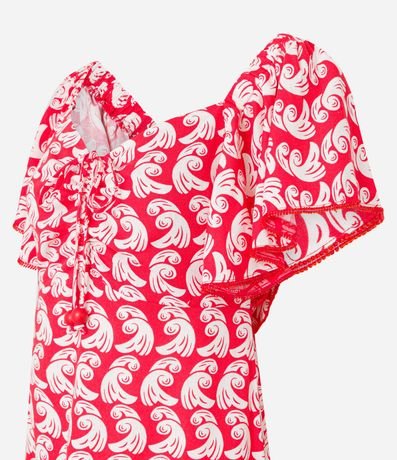 Vestido Corto en Viscosa y Lino con Estampa de Olas y Abalorios 6