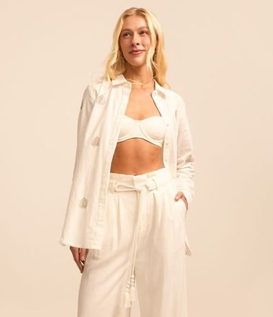 Pantalón Pantalona en Viscosa y Lino con Cinturón de Cuerda y Borla 2