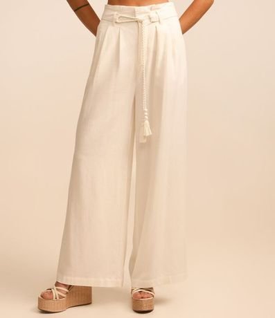 Pantalón Pantalona en Viscosa y Lino con Cinturón de Cuerda y Borla 3