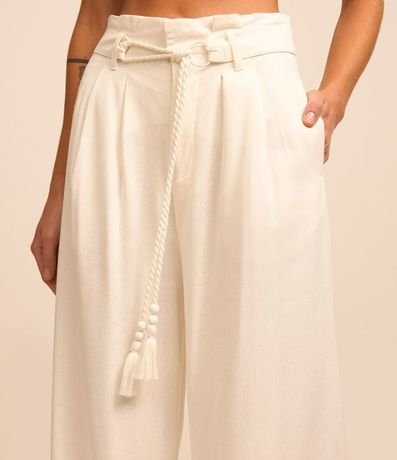 Pantalón Pantalona en Viscosa y Lino con Cinturón de Cuerda y Borla 4