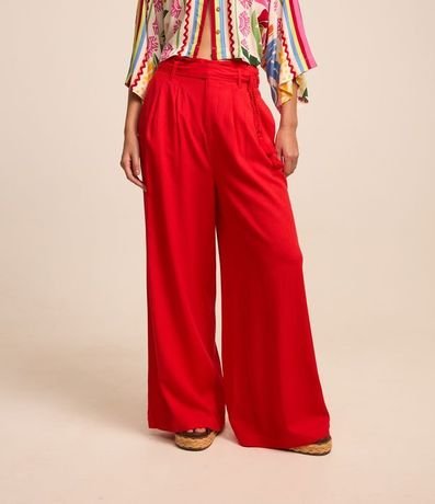 Pantalón Pantalona en Viscosa y Lino con Cinturón de Cuerda y Borla 2