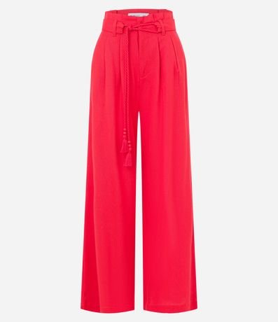 Pantalón Pantalona en Viscosa y Lino con Cinturón de Cuerda y Borla 4