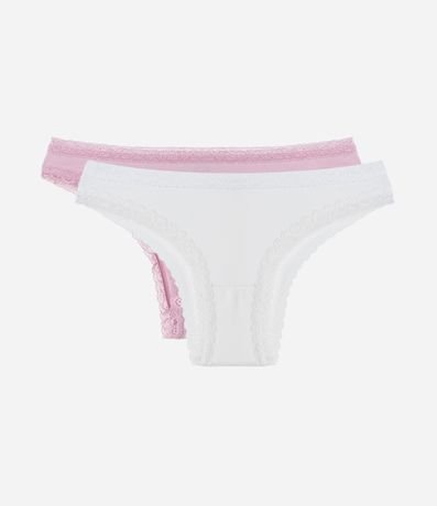 Kit 02 Bombachas Bikini en Algodón con Bordas en Encaje