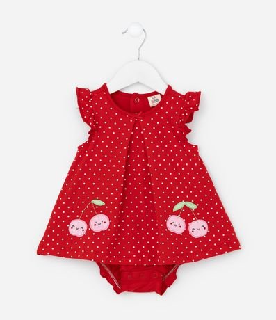 Vestido Body Infantil de Lunares con Bordado de Cerezas - Talle 0 a 18 meses