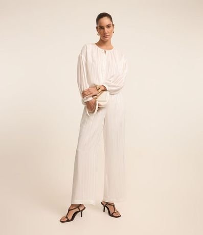 Blusa en Chiffon con Manga 3/4 y Hilo Teñido Metalizado 2