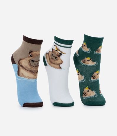 Kit 03 Medias Infantiles Caña Mediana con Estampa de Carpinchos - Talle 23 al 34 2