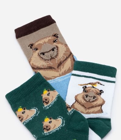 Kit 03 Medias Infantiles Caña Mediana con Estampa de Carpinchos - Talle 23 al 34 4