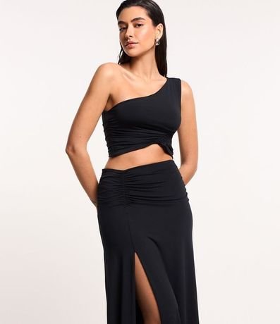 Blusa Cropped en Jersey con Hombro Solo y Fruncido 1