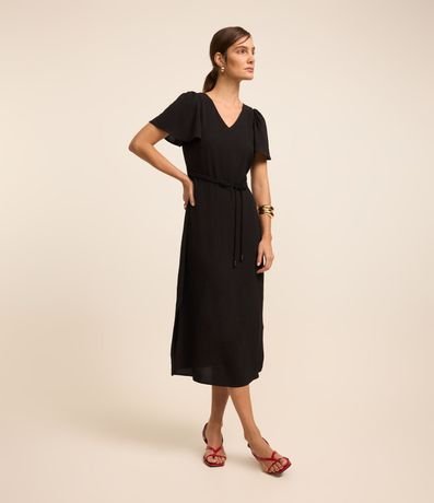 Vestido Evasê Midi con Efecto Airflow y Lazo