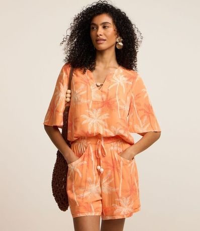 Short Cintura Alta en Viscosa con Cocoteros Estampados 2