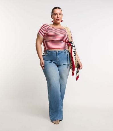 Pantalón Wide Leg en Jeans Dirty con Cintura Mediana Curve & Plus Size