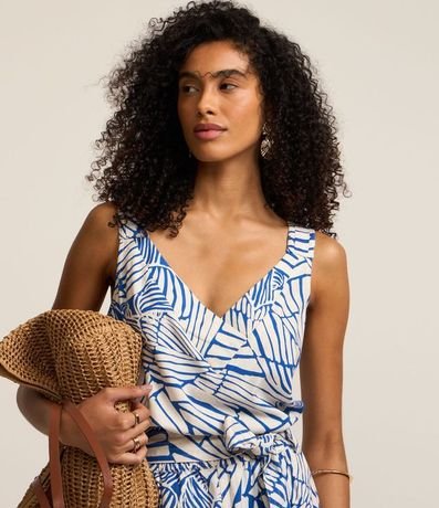 Blusa sin Manga en Viscolino con Follajes Estampadas