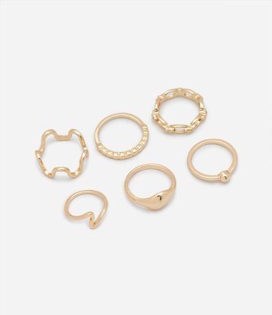 Kit 06 Anillos en Metal con Detalles de Lunare y Ondulado 2